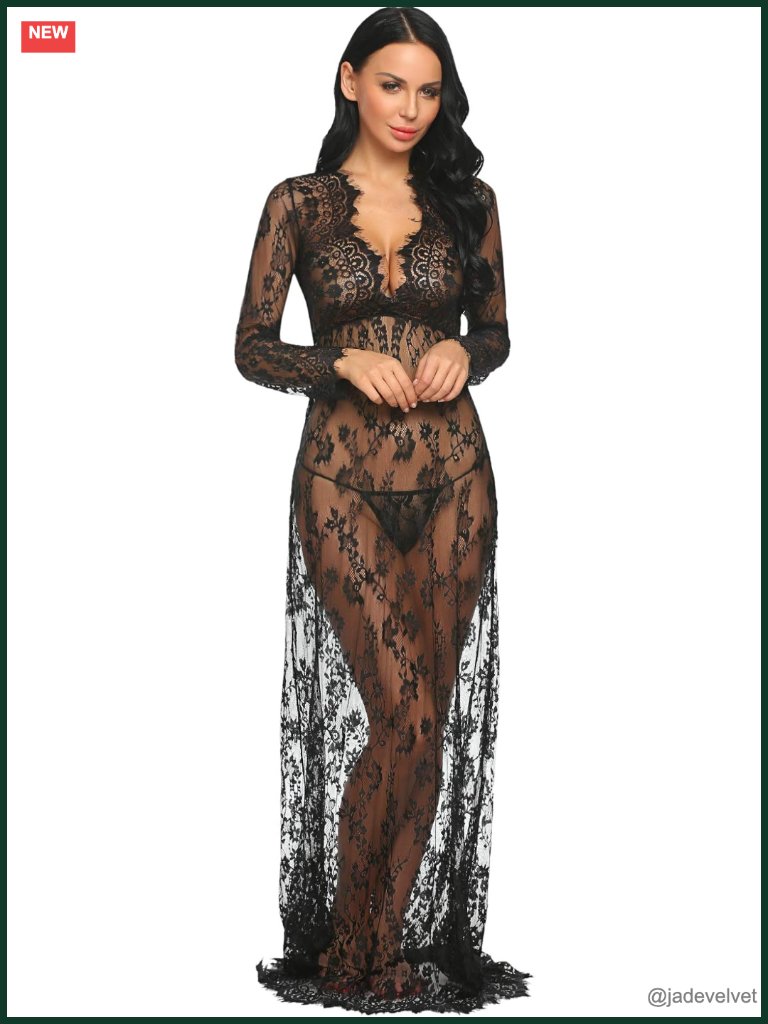 Maternity Lace Photoshoot Dress Sheer Long Sleeve V-Neck Maxi